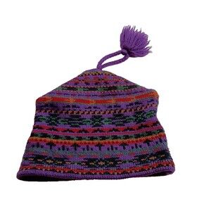 Merkley Headgear Pure Virgin Wool Multicolor Knit Beanie Hat w/ Tassel Canada